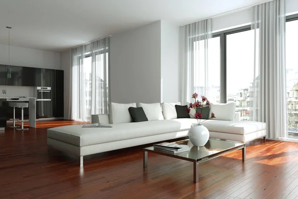 Moderní bílá obývací pokoj interiérového designu — Stock fotografie