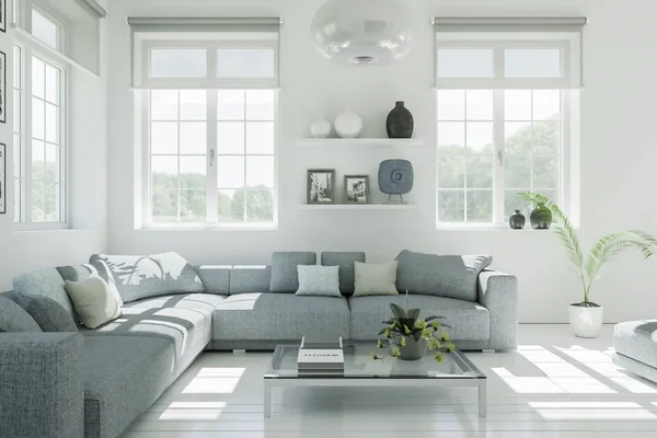 Modern beyaz oturma odası iç tasarım