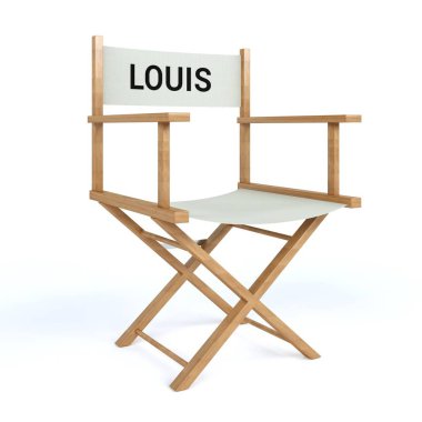 Yönetmen koltuğu izole beyaz arka plan üzerinde yazılı Louis