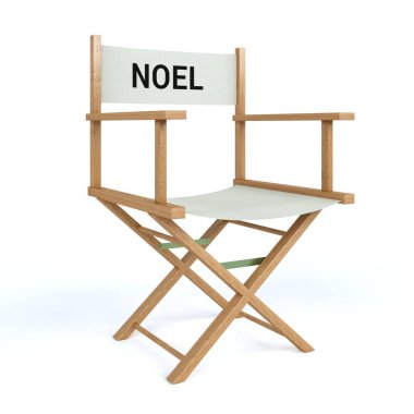 Yönetmen koltuğu izole beyaz zemin üzerine yazılmış Noel