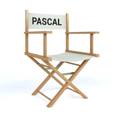 Yönetmen koltuğu izole beyaz arka plan üzerinde yazılı Pascal