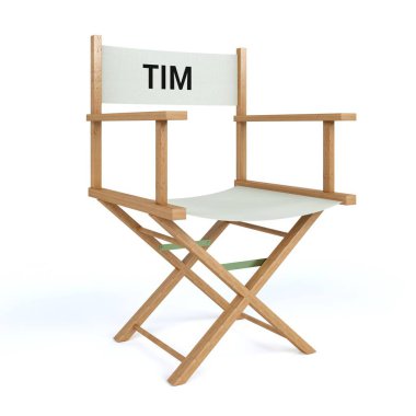 Yönetmen koltuğu izole beyaz arka plan üzerinde yazılı Tim