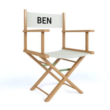 Yönetmen koltuğu izole beyaz arka plan üzerinde yazılı Ben