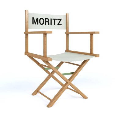 Yönetmen koltuğu izole beyaz arka plan üzerinde yazılı Moritz