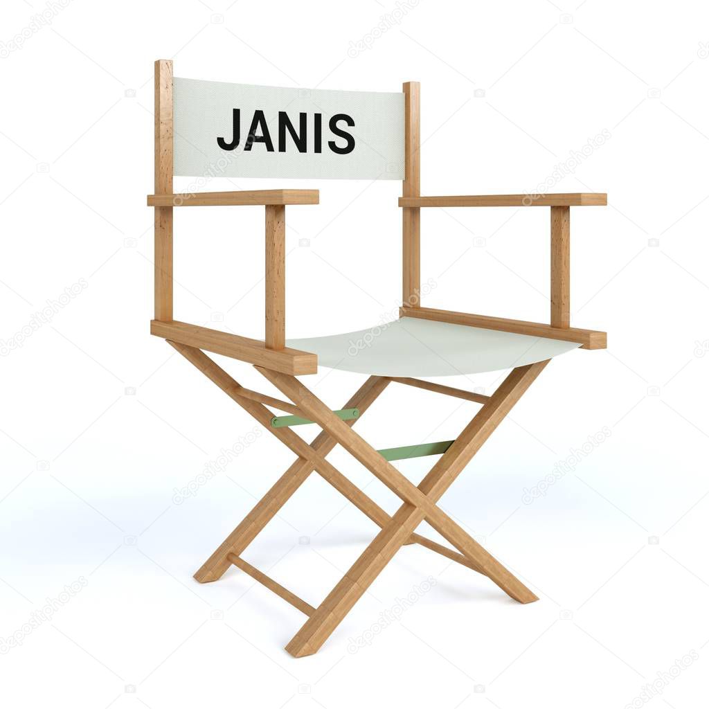 Janis written on director chair on isolated white background