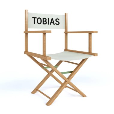 Yönetmen koltuğu izole beyaz arka plan üzerinde yazılı Tobias