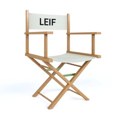 Yönetmen koltuğu izole beyaz arka plan üzerinde yazılı Leif