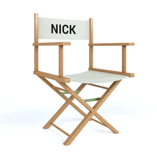 Nick written on director chair on isolated white background — Stock Photo, Image