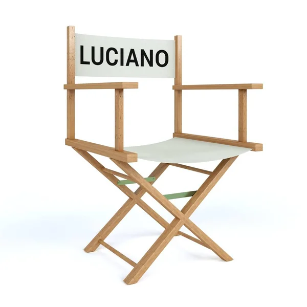 Luciano geschreven op de stoel van de bestuurder op geïsoleerde witte achtergrond — Stockfoto