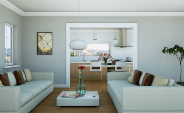 Modern parlak skandinavian iç tasarım Daire