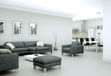 Modern parlak skandinavian iç tasarım Daire