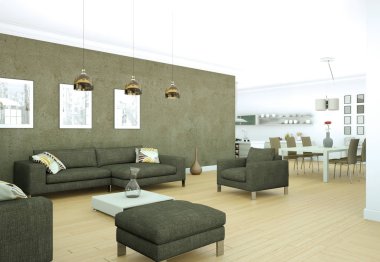 Modern parlak skandinavian iç tasarım Daire