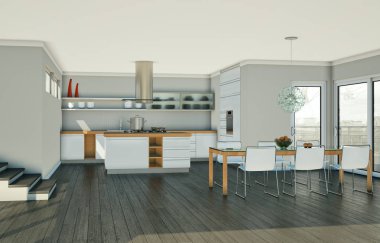 modern mutfak dekorasyon illüstrasyon