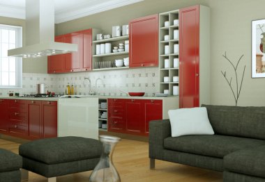 modern mutfak dekorasyon illüstrasyon