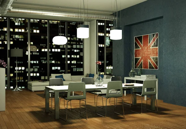 Moderno interior design appartment cena noturna — Fotografia de Stock