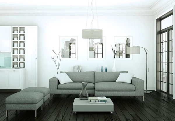 Современный светлый скандинавский интерьер квартиры — стоковое фото