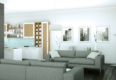 Modern parlak skandinavian iç tasarım Daire