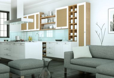 Modern parlak skandinavian iç tasarım Daire