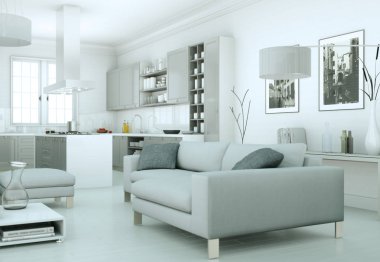 Modern parlak skandinavian iç tasarım Daire