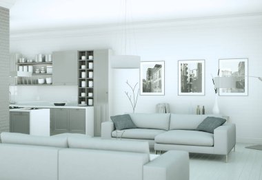 Modern parlak skandinavian iç tasarım Daire