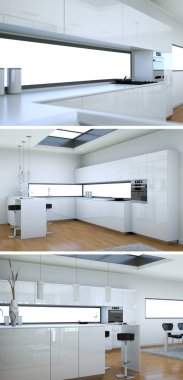 Güzel bir tasarım ile modern bir mutfak, üç kez bakıldı