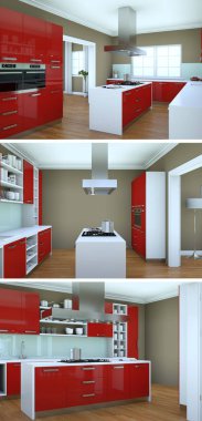 Güzel bir tasarım ile modern bir mutfak, üç kez bakıldı