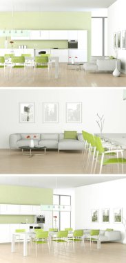 Güzel bir tasarım ile modern bir mutfak, üç kez bakıldı