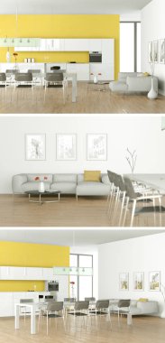 Güzel bir tasarım ile modern bir mutfak, üç kez bakıldı