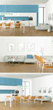 Güzel bir tasarım ile modern bir mutfak, üç kez bakıldı