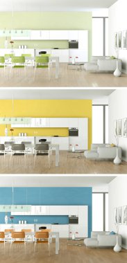 Güzel bir tasarım ile modern bir mutfak, üç kez bakıldı