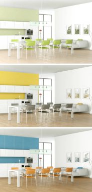 Güzel bir tasarım ile modern bir mutfak, üç kez bakıldı