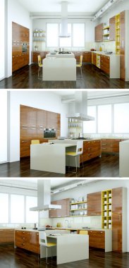 Güzel bir tasarım ile modern bir mutfak, üç kez bakıldı