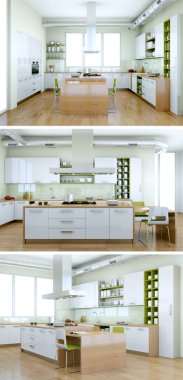 Güzel bir tasarım ile modern bir mutfak, üç kez bakıldı