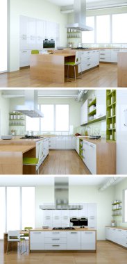 Güzel bir tasarım ile modern bir mutfak, üç kez bakıldı