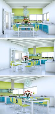 Güzel bir tasarım ile modern bir mutfak, üç kez bakıldı