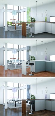 Güzel bir tasarım ile modern bir mutfak üç renk varyasyonları