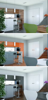 Güzel bir tasarım ile modern bir mutfak üç renk varyasyonları