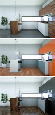 Güzel bir tasarım ile modern bir mutfak üç renk varyasyonları