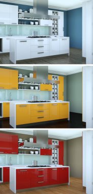 Güzel bir tasarım ile modern bir mutfak üç renk varyasyonları