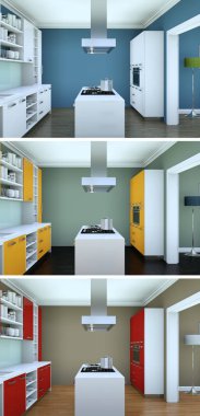 Güzel bir tasarım ile modern bir mutfak üç renk varyasyonları