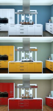 Güzel bir tasarım ile modern bir mutfak üç renk varyasyonları