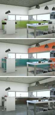 Güzel bir tasarım ile modern bir mutfak üç renk varyasyonları