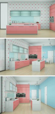 Güzel bir tasarım ile modern bir mutfak, üç kez bakıldı