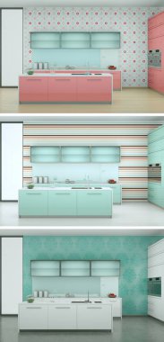 Güzel bir tasarım ile modern bir mutfak üç renk varyasyonları