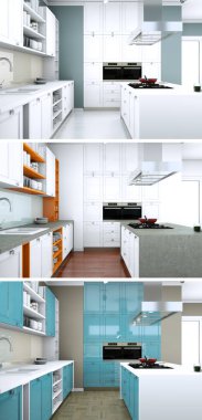 Güzel bir tasarım ile modern bir mutfak üç renk varyasyonları