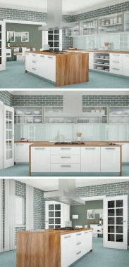 Güzel bir tasarım ile modern bir mutfak, üç kez bakıldı