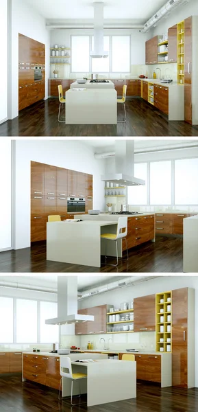 Güzel bir tasarım ile modern bir mutfak, üç kez bakıldı