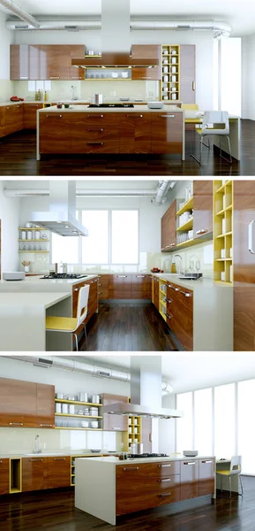 Güzel bir tasarım ile modern bir mutfak, üç kez bakıldı