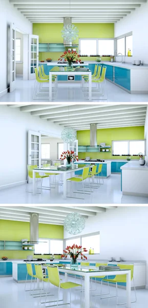 Güzel bir tasarım ile modern bir mutfak, üç kez bakıldı