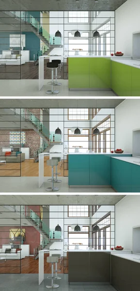 Güzel bir tasarım ile modern bir mutfak üç renk varyasyonları